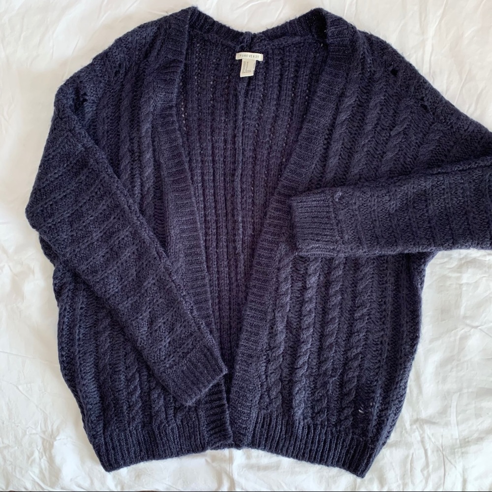 EUC Forever 21 Blue Cable Knit Cardigan, M
